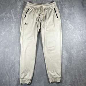 Under Armour Mens Joggers Large Cream Loose Fit Zipper Pockets Sweatpants LG